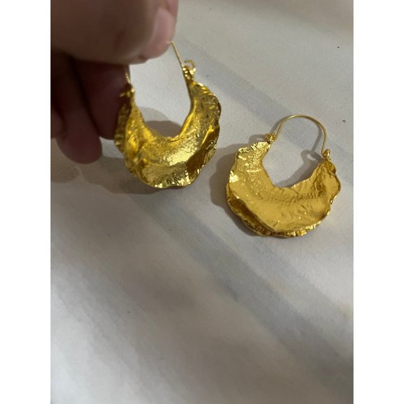 Chunky gold hoops big vintage style gold earring geometric gold earring , - Picture 3 of 6